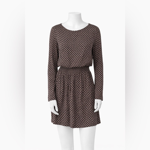 H&M Dresses & Skirts - H&M Geometric Print Mini Dress – Black & Brown Long Sleeve – Size 2